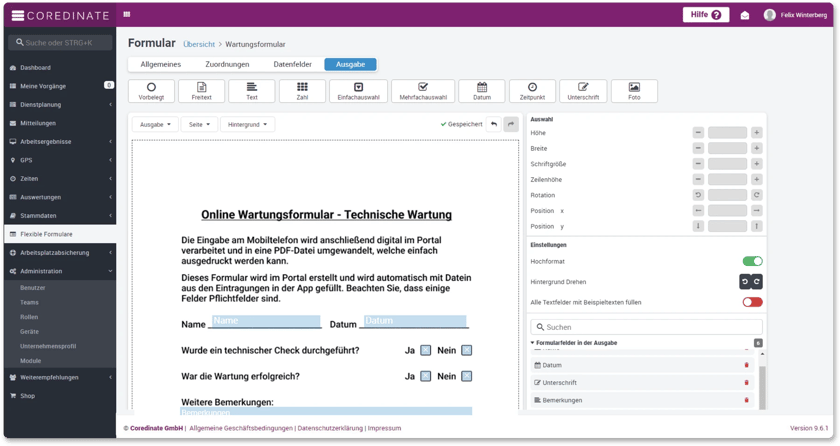 Flexible formulare, Formulare, Checklisten, Felder, Überblick, Daten, OWKS