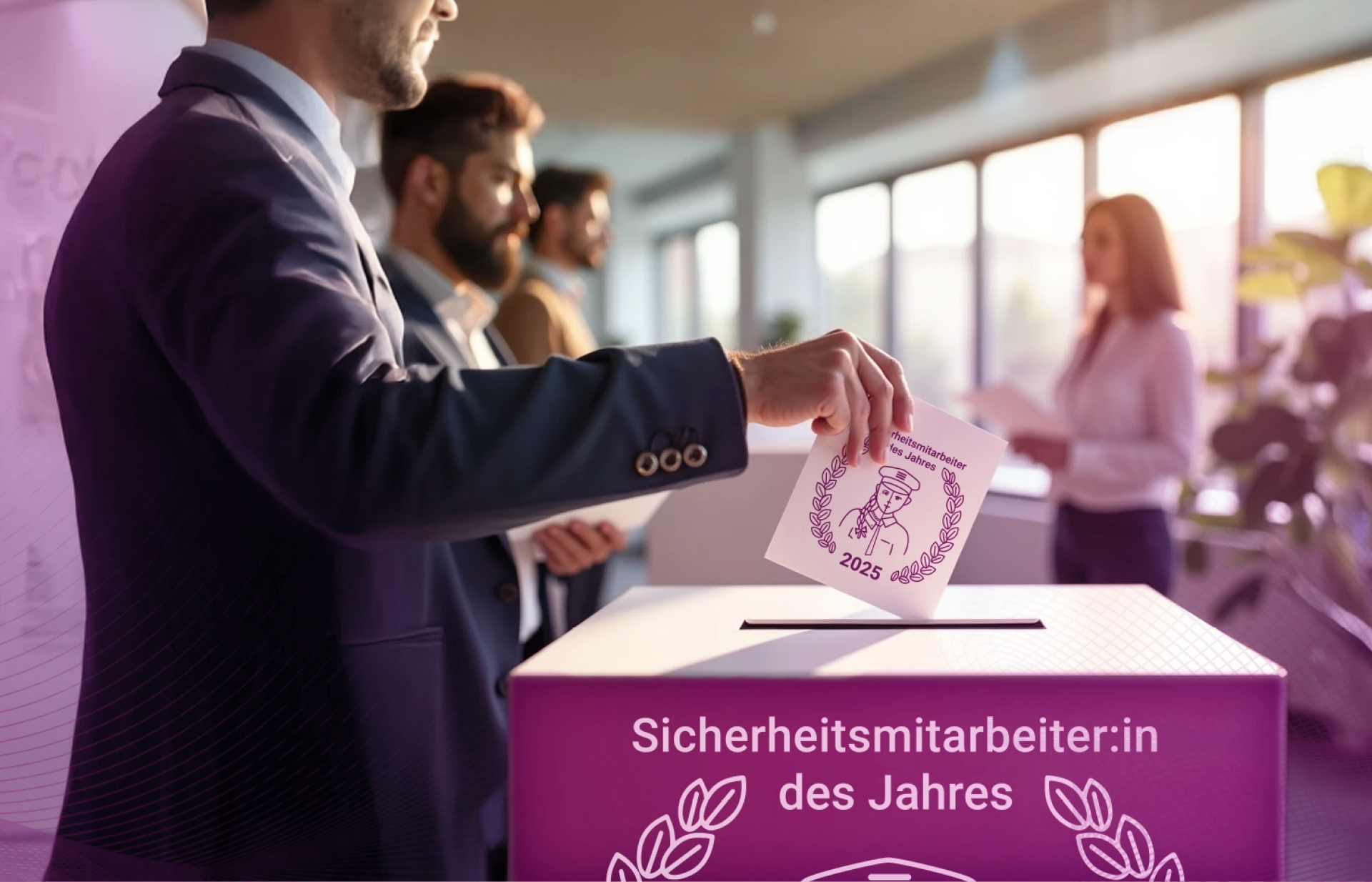 Un homme dépose son bulletin de vote pour le Sicherheitsmitarbeiter des Jahres dans l'urne électorale.