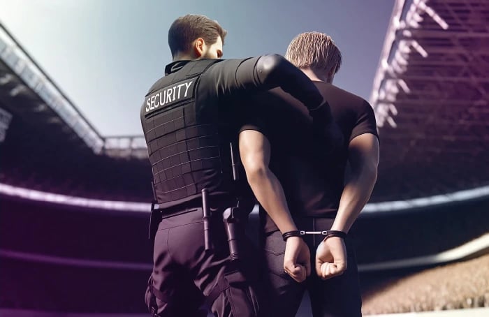Un agent de sécurité arrête un hooligan