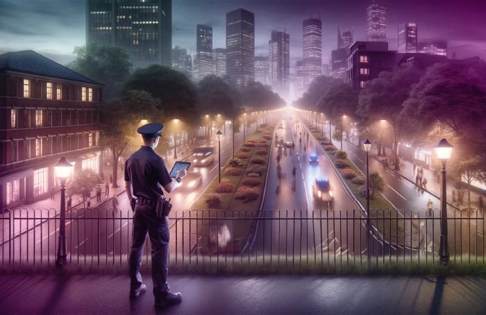 Agent de sécurité sur un pont contrôlant la circulation
