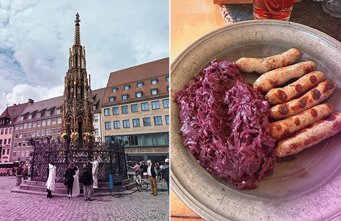 Original Nuremberg grilled sausages in the Bratwurst Röslein restaurant