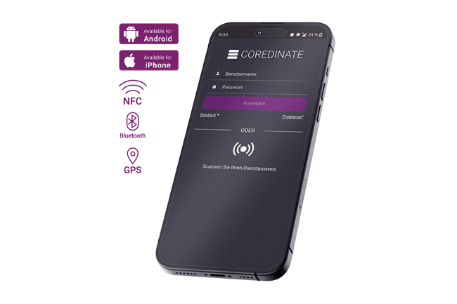 COREDINATE_App_login_shown_on_smartphone_screen