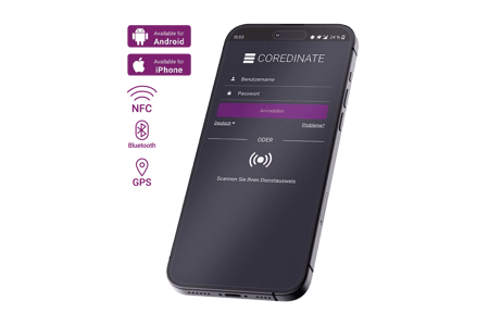 COREDINATE_App_login_shown_on_smartphone_screen