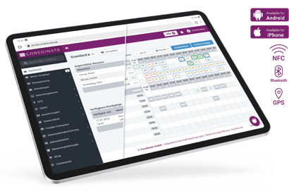 COREDINATE_Portal_dashboard_and_duty_roster_shown_on_tablet_screen