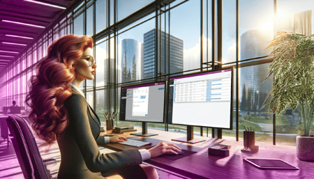 COREDINATE_Woman_at_desk_in_modern_office_planning_duty_roster_on_portal_website