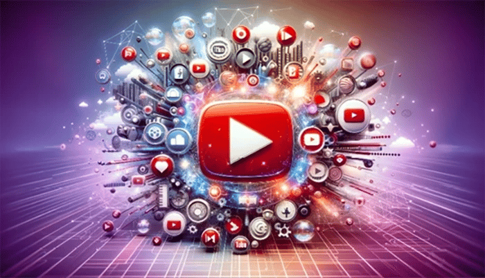 Colourfuly graphic with the YouTube logo