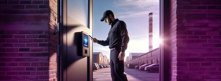 Hombre escanea puesto de control con teléfono móvil Hombre escanea puesto de control con teléfono móvil NFC