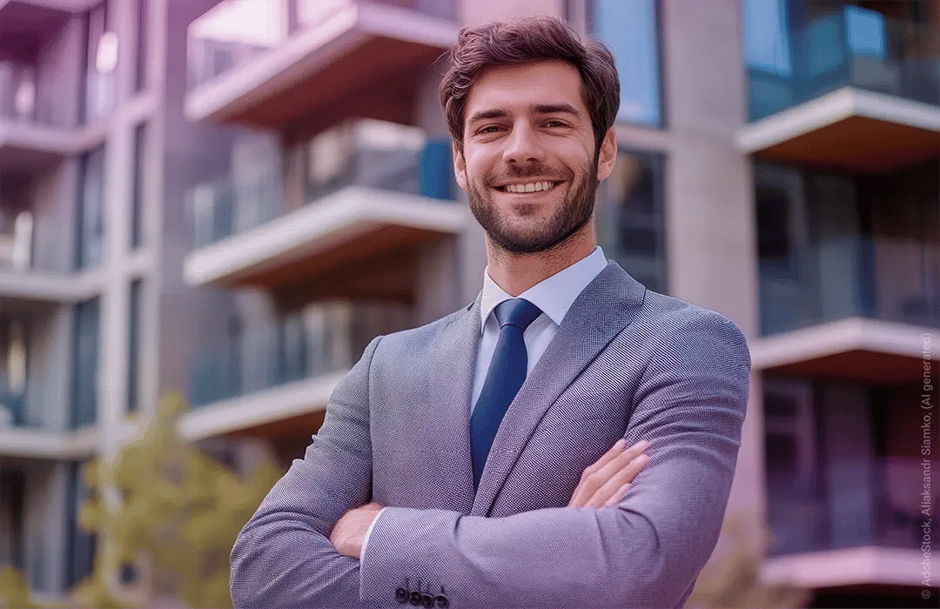 jeune homme souriant avec les bras croisés