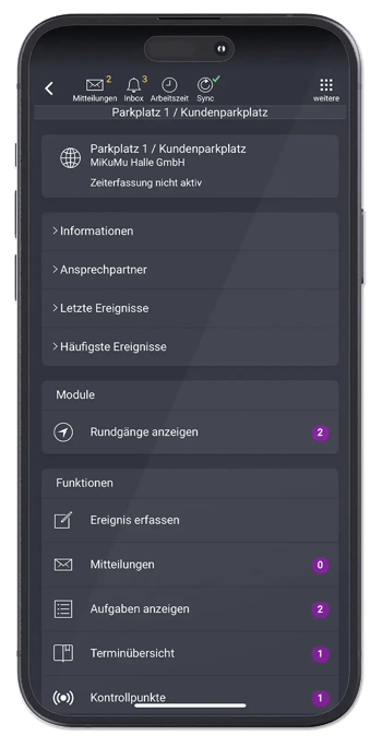 COREDINATE OWKS App Dunkelmodus Bereiche