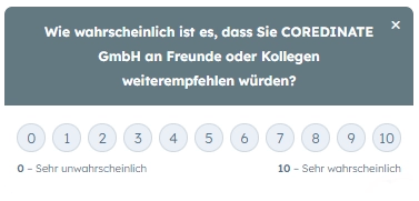 COREDINATE Net Promomter Score Abfrage Skala 1 bis 10 Anzeige auf Deutsch