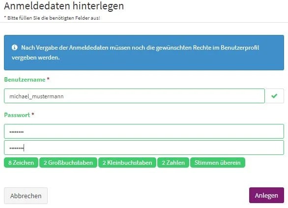 Benutzer, Ansprechpartner, Stammdaten, Kontakte, Anmeldeinformationen