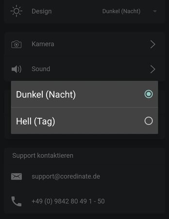 App, Einstellungen, Menue