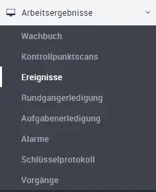 Navigation zu Arbeitsergebnisse, Ereignisse, Portal Desktop-Ansicht. 
