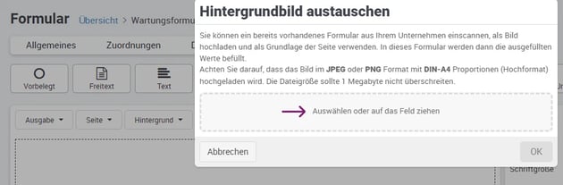 Formular anlegen Hintergrundbild austauschen
