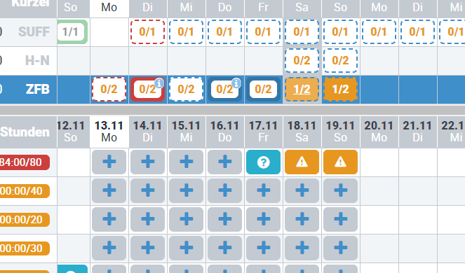Schichtplaner Konflikte Abwesenheiten Schichten Belegung Ansicht Screenshot