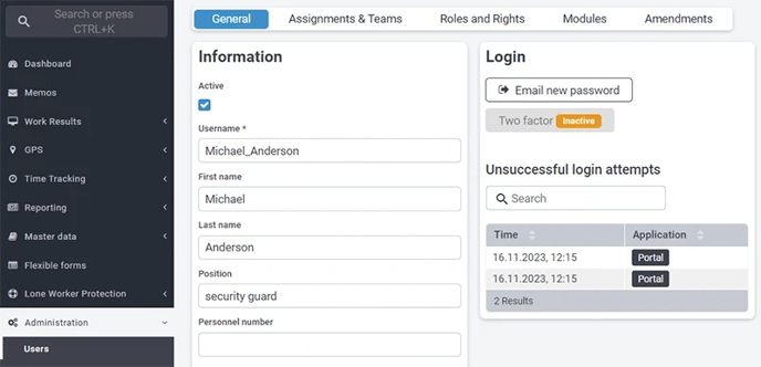 Administration, Management, Users, OWKS, Login attempts