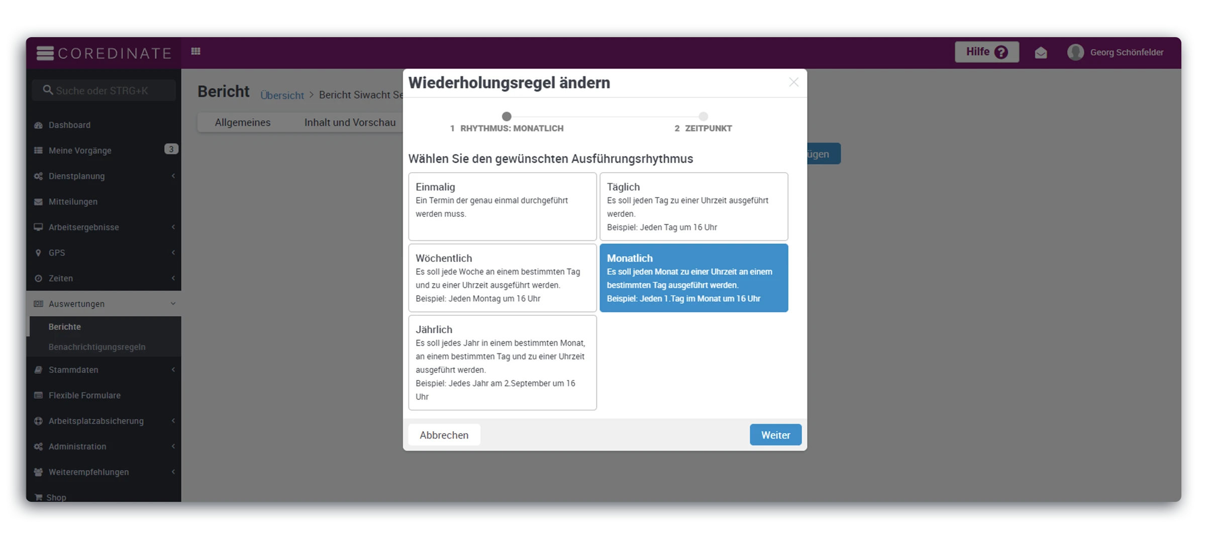 Berichte anlegen, Wiederholungsregel, OWKS, digitale Kommunikation, Digitalisierung