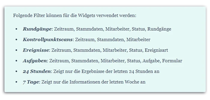 Filter, Umfang, Filterung, OWKS, Coredinate, Dashboard, Widgets 