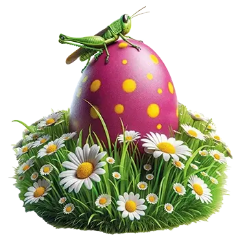 Osterei mit Grashüpfer