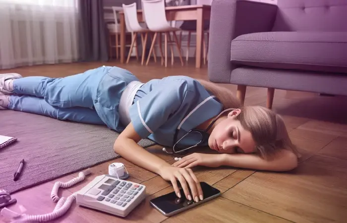 Weibliche Pflagekraft liegt bewusstlos am Boden