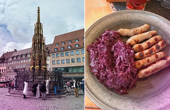 Original Nuremberg grilled sausages in the Bratwurst Röslein restaurant