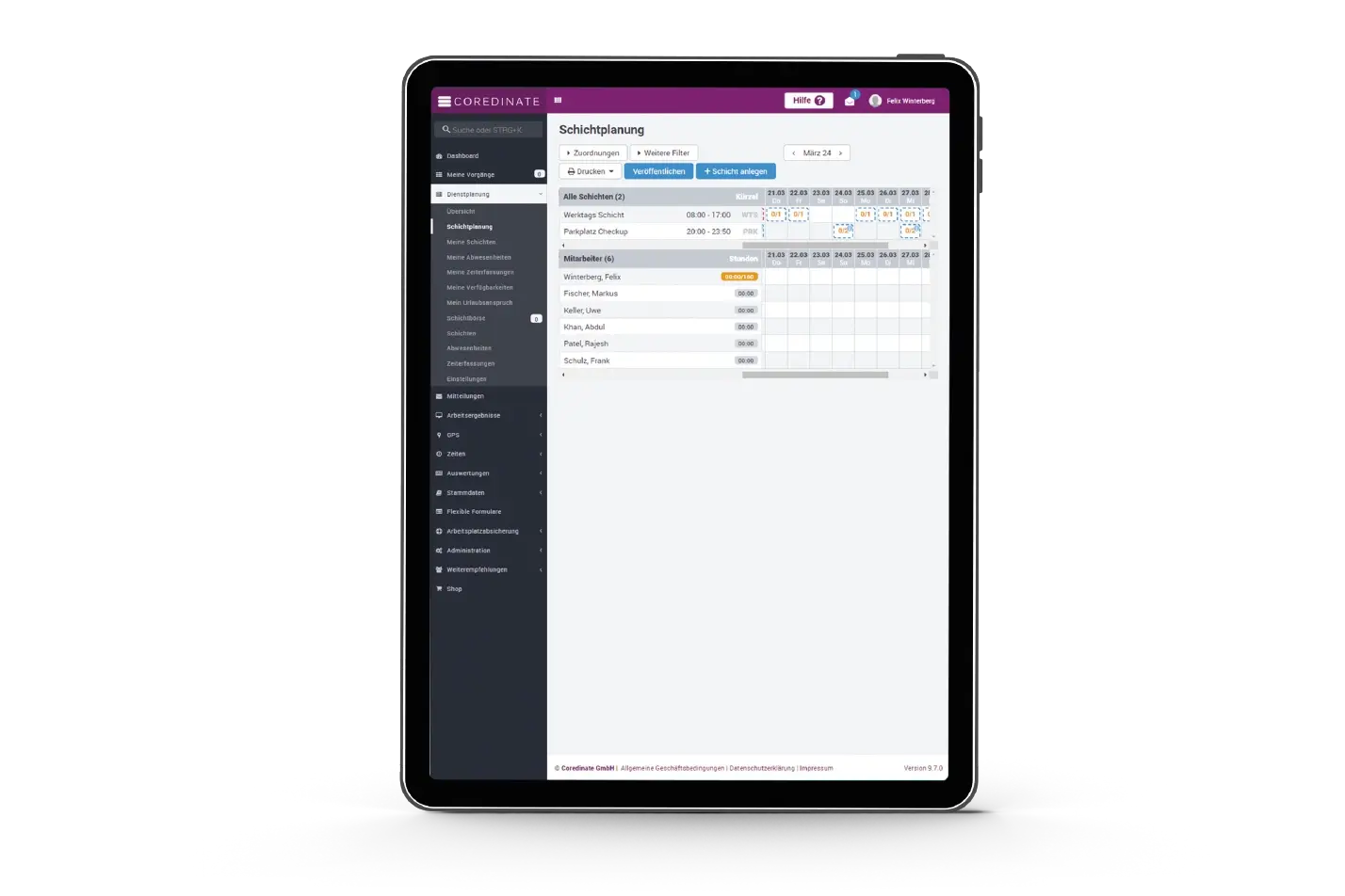 COREDINATE_Portal_duty_roster_shown_on_tablet_screen