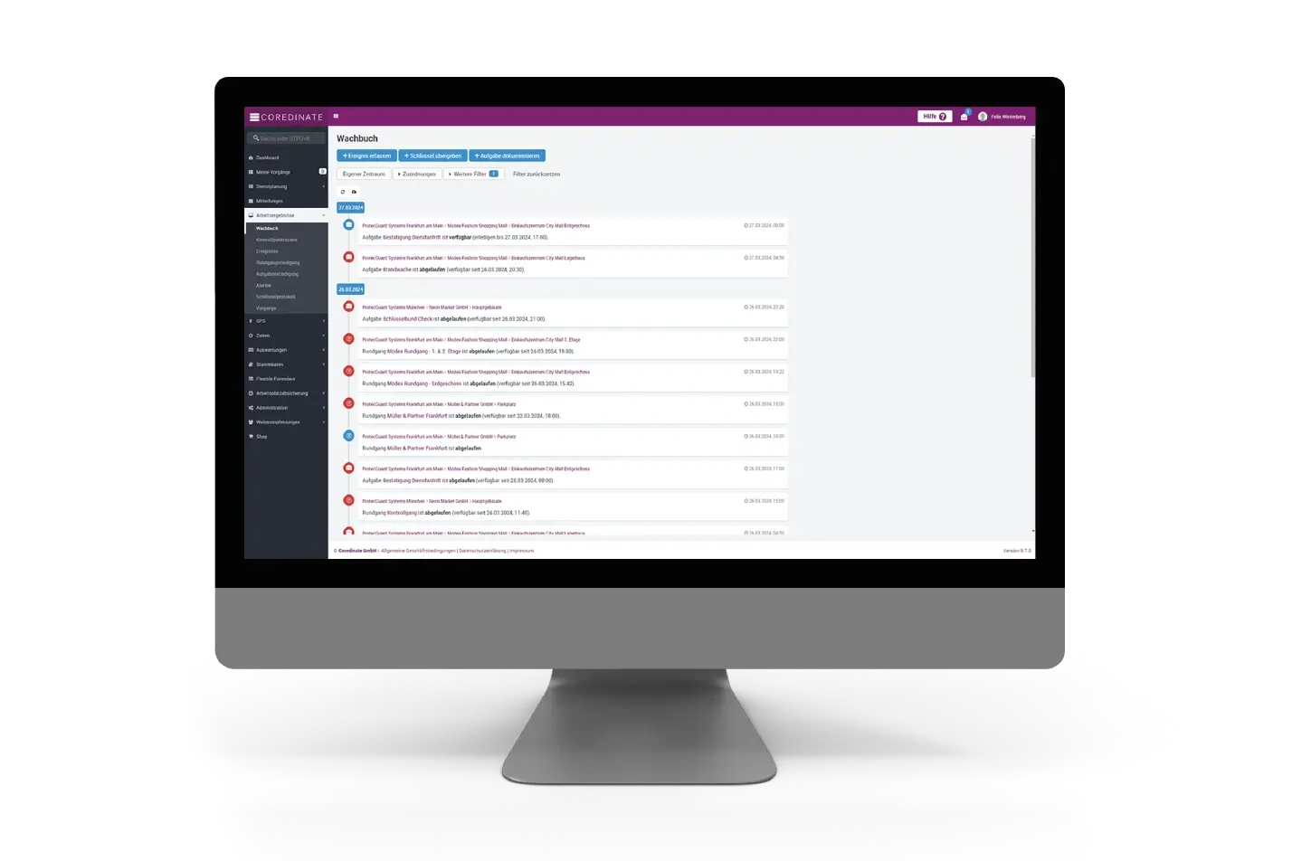 COREDINATE_Portal_log_book_shown_on_computer_screen