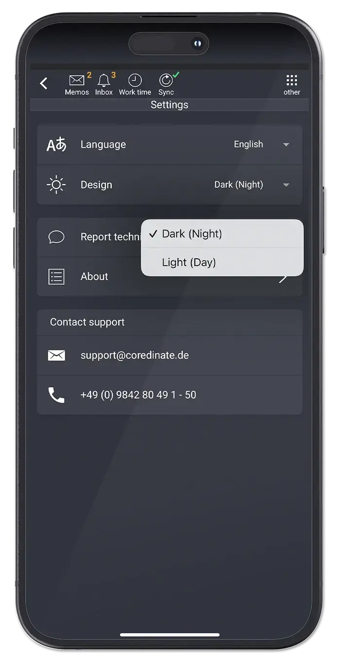 Dark Mode app settings.