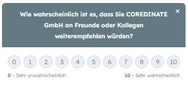COREDINATE Net Promomter Score Abfrage Skala 1 bis 10 Anzeige auf Deutsch