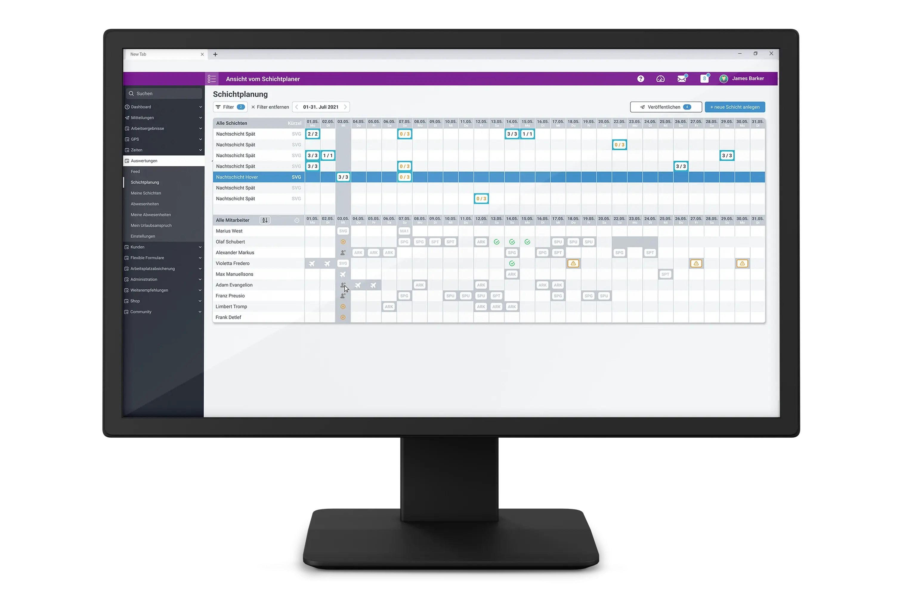 Kalender, Themen, Organisation, Dienstplan, Planung, Uebersicht