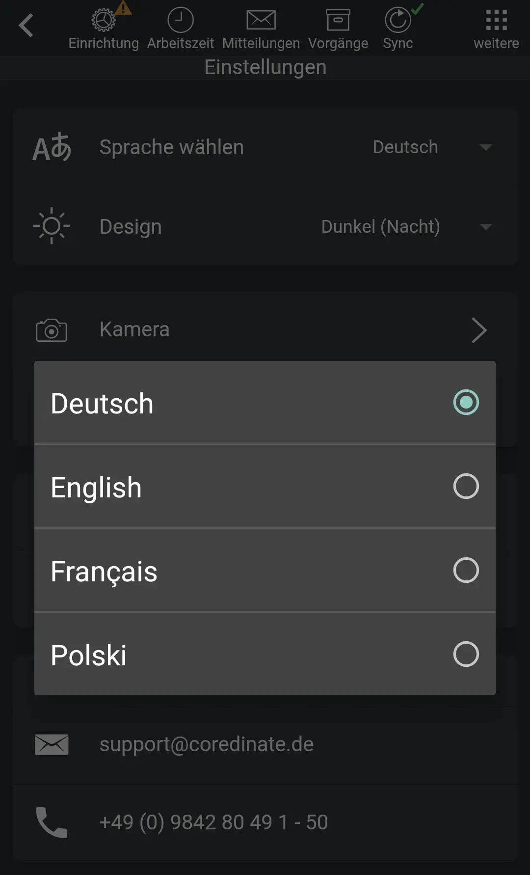 App, Einstellungen, Menue