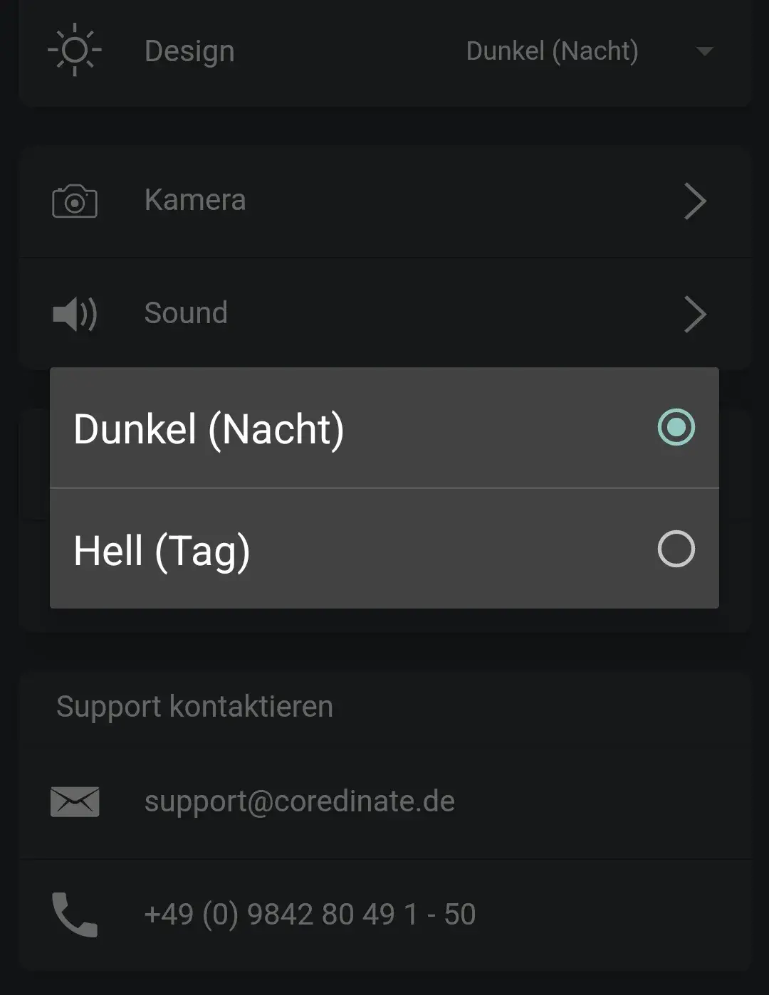 App, Einstellungen, Menue