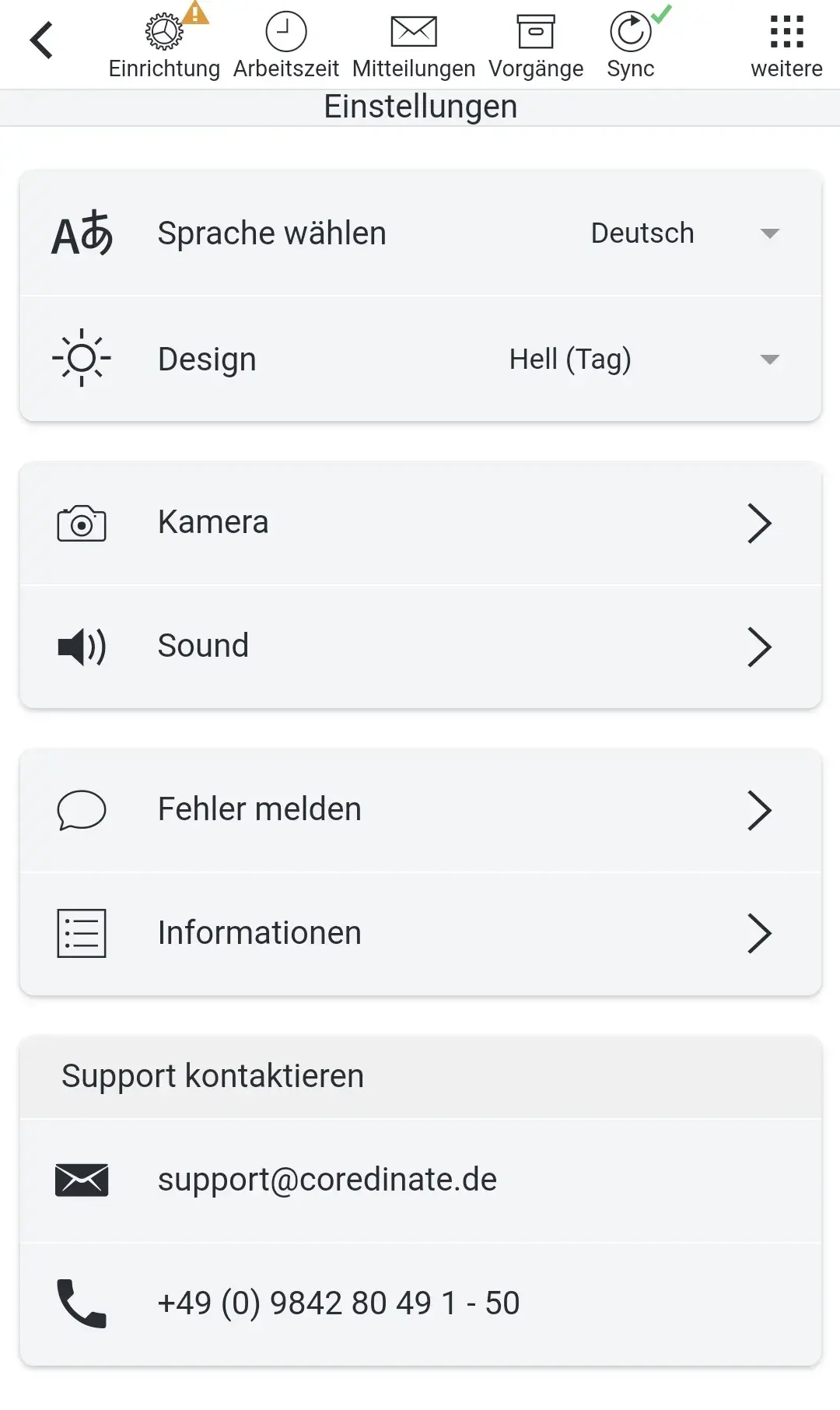 App, Einstellungen, Menue