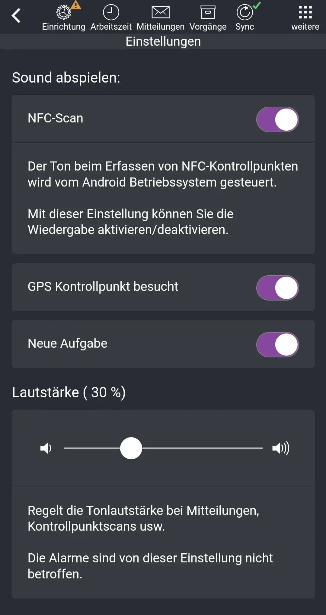 App, Einstellungen, Menue