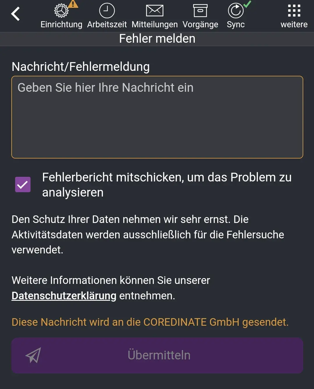 App, Einstellungen, Menue