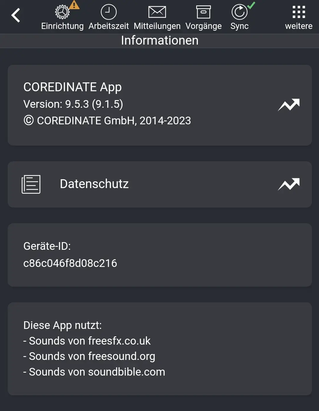 App, Einstellungen, Menue