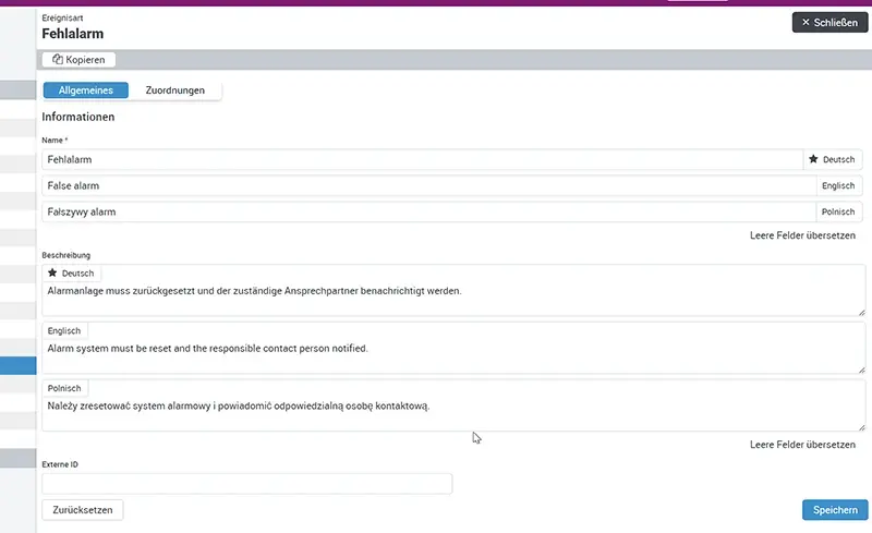 Ereignisart Fehleralarm