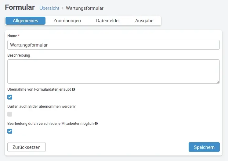 Formular anlegen zweiter Schritt