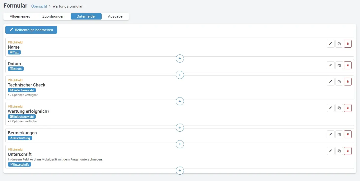 Formular anlegen achter Schritt