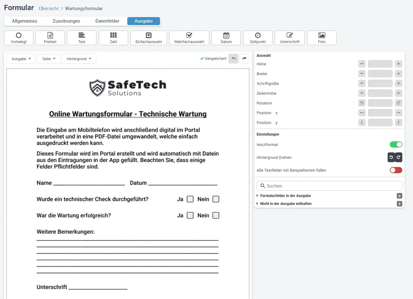 Formular anlegen Hintergrundbild Drag and Drop