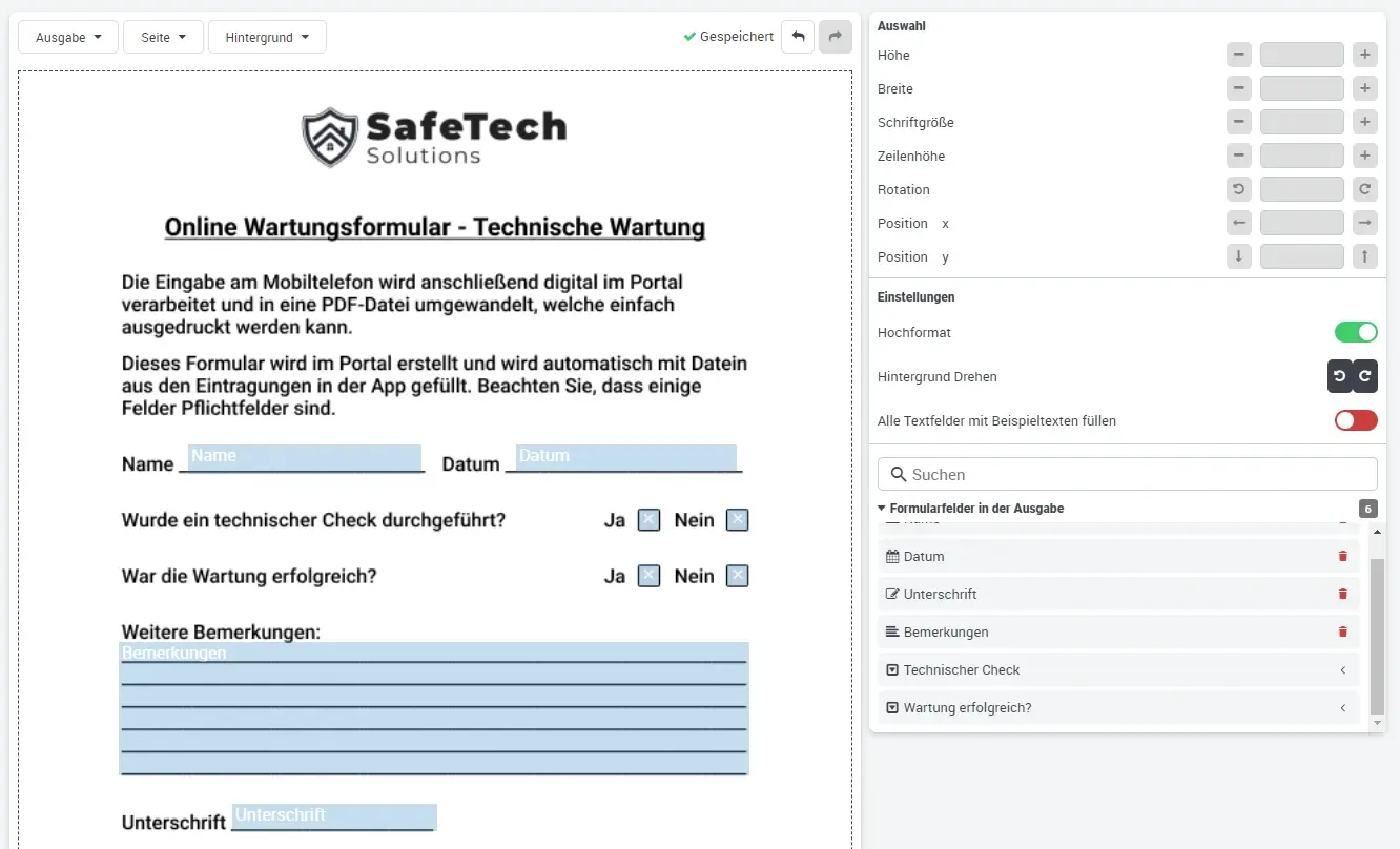 Formular anlegen mehrere Felder gleichzeitig markieren 