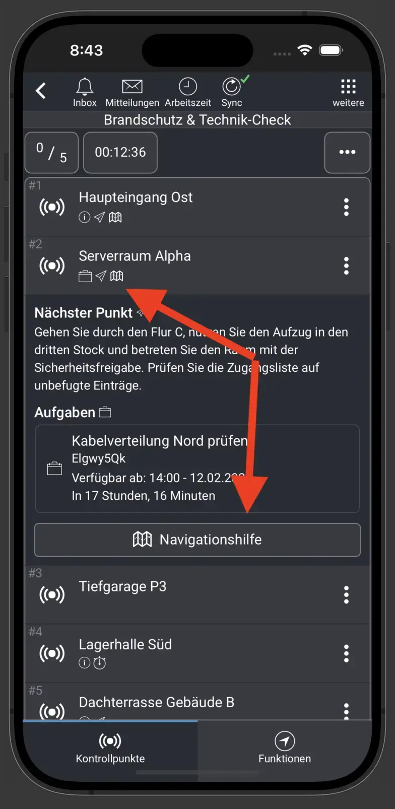 Rundgang Aufgabenliste mit Navigation