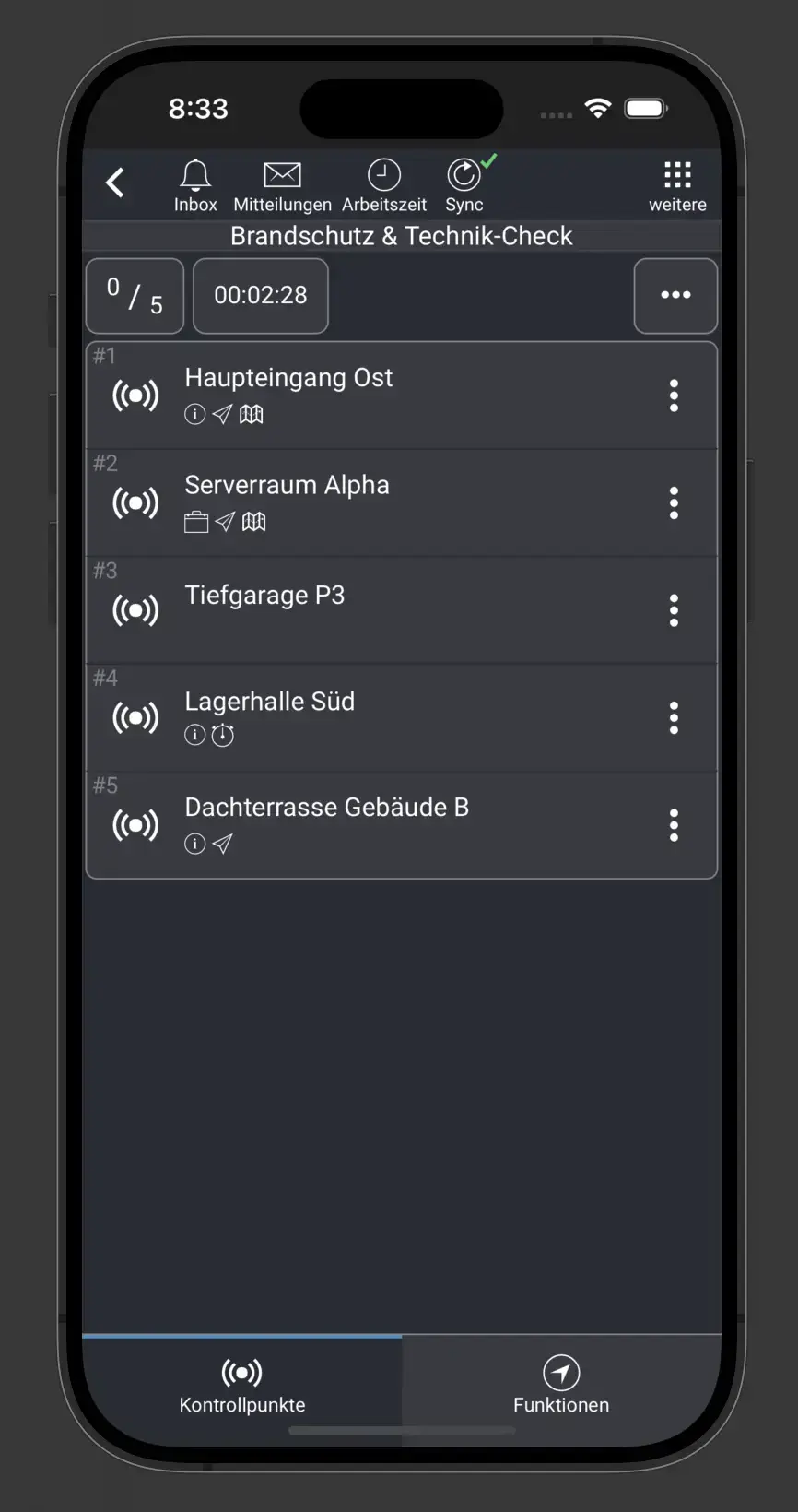 Rundgang Aufgabenliste mobile Ansicht