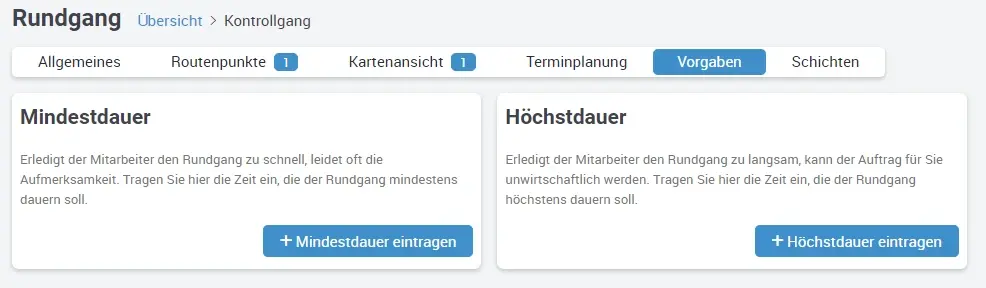Zeitvorgaben, Rundgang, OWKS, Mindestdauer, hoechstdauer