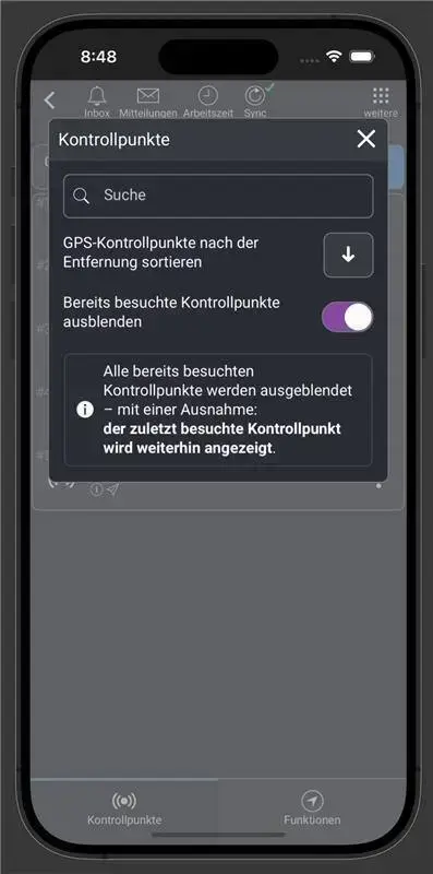 Sortierung von Kontrollpunkten nach Entfernung
