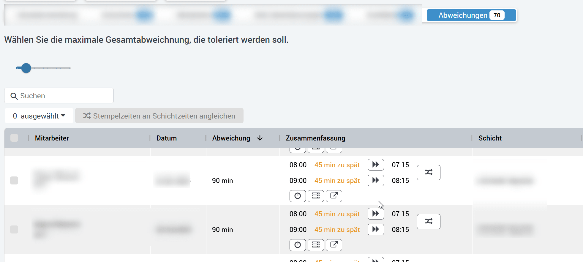 Stempelzeit Abweichungen